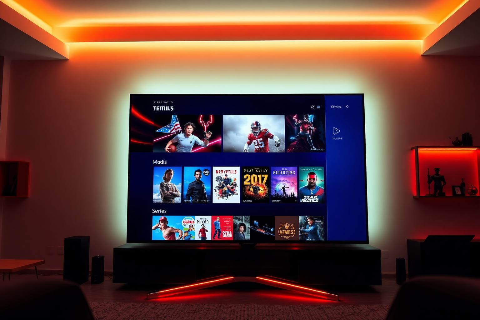 Smart TV exibindo a interface do IPTV Revista Beleleu com canais e filmes
